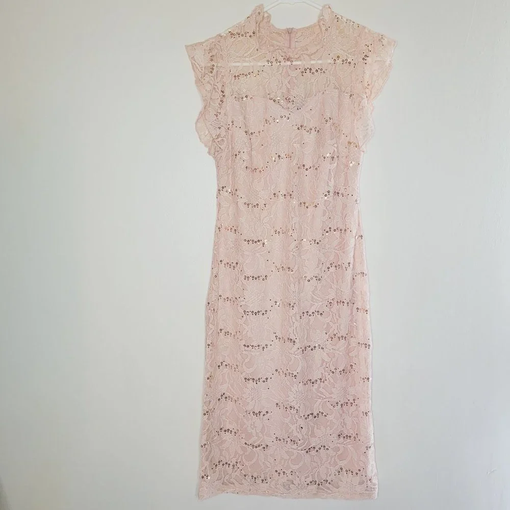 Enfocus Studios Dress Womens Sequin Lace Peach Size 4 Zipper Occasion Wedding - Picture 1 of 9